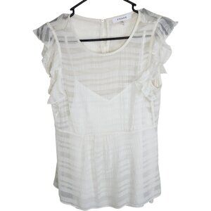 FRAME Sheer Striped Ruffle Sleeve Blouse Off White Size XS